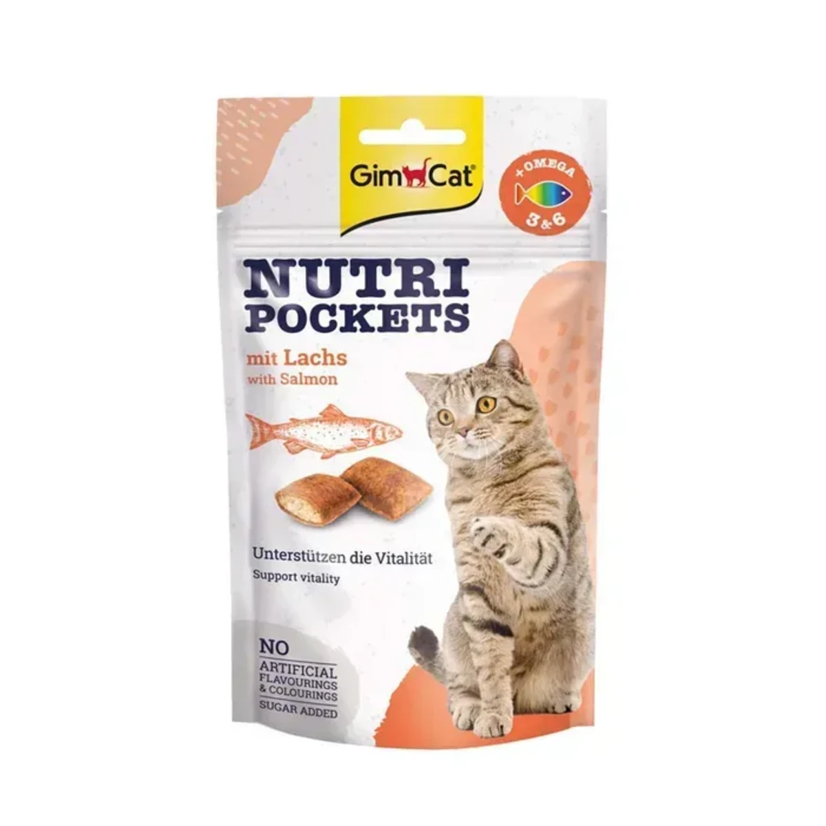 Вітамінні ласощі GimCat Nutri Pockets для котів для зміцнення імунної системи та здоров’я з лососем Омега 3/6 60 г