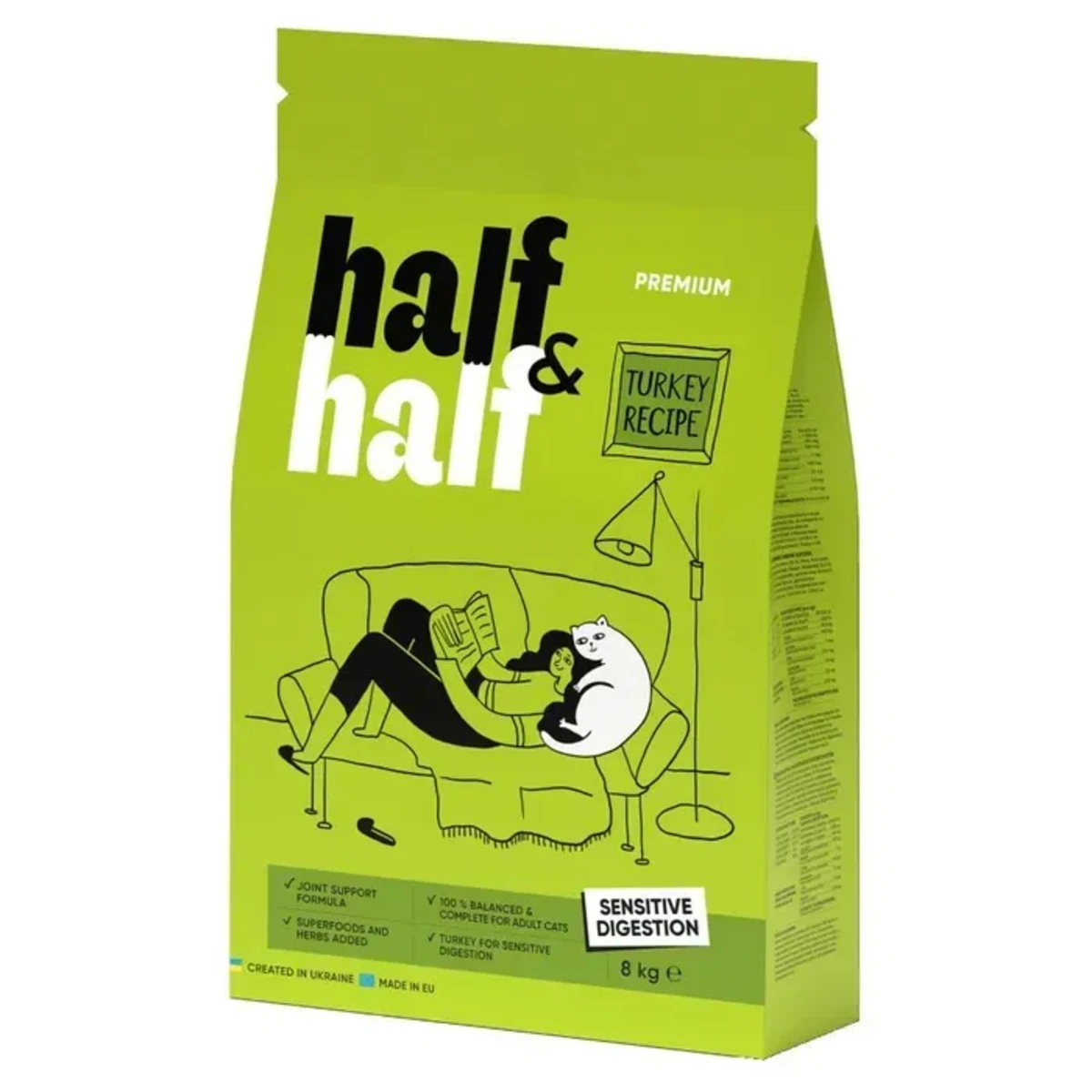 Корм сухий Half&Half для котів із чутливим травленям з індичкою