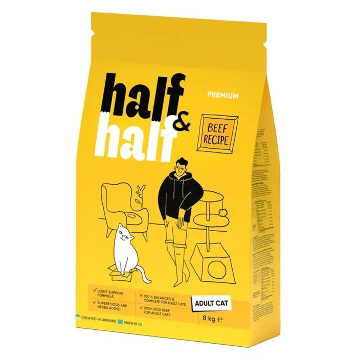 Корм сухий Half&Half для дорослих котів із яловичиною