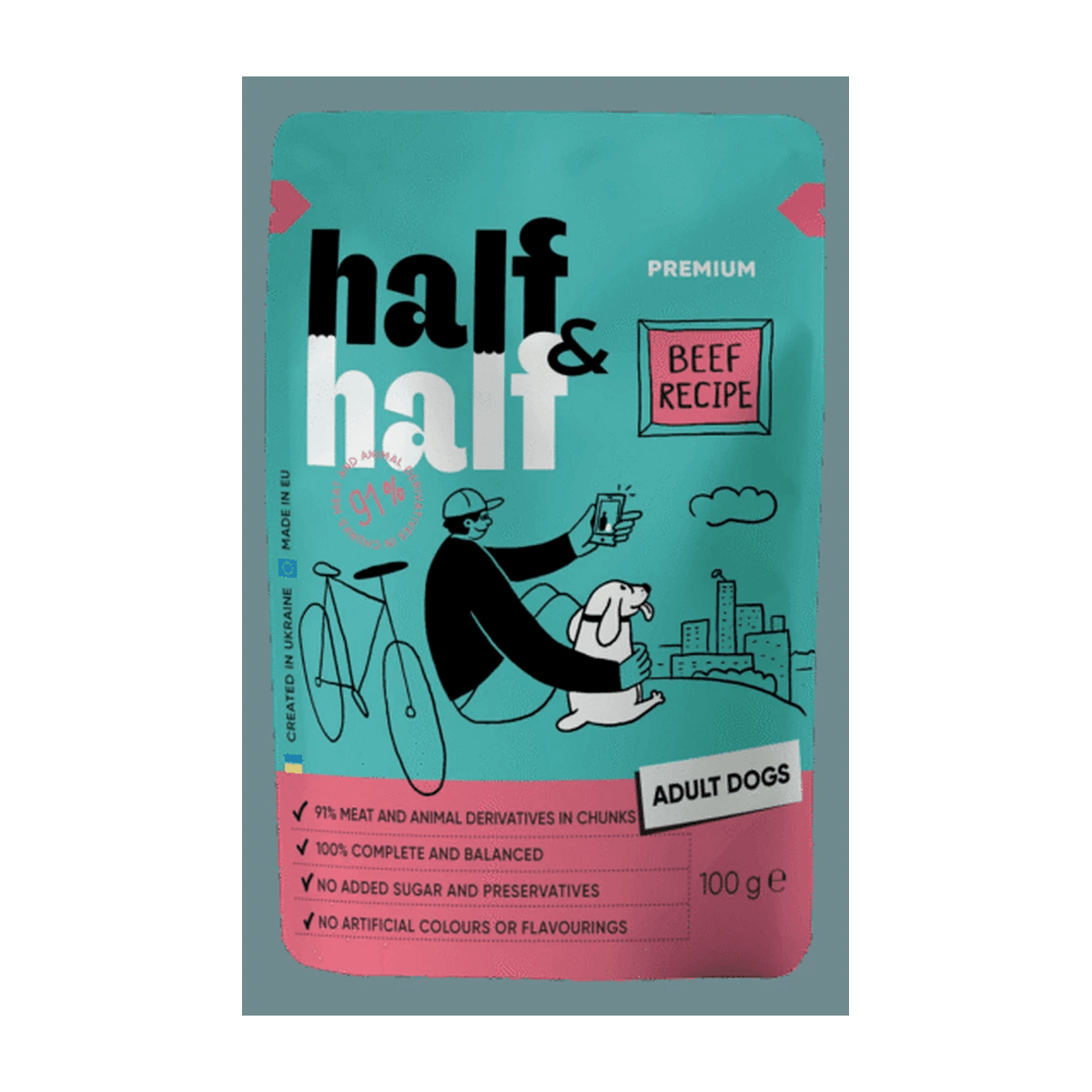 Корм вологий Half&Half Beef in Gravy for Adult Dogs шматочки яловичини в соусі для дорослих собак 100 г