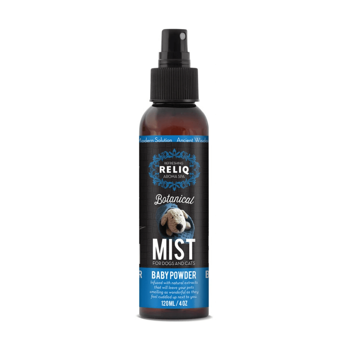Спрей-одеколон для догляду та зволоження шерсті собак і котів Reliq Botanical Mist Baby Powder з ароматом дитячої присипки, 120 мл