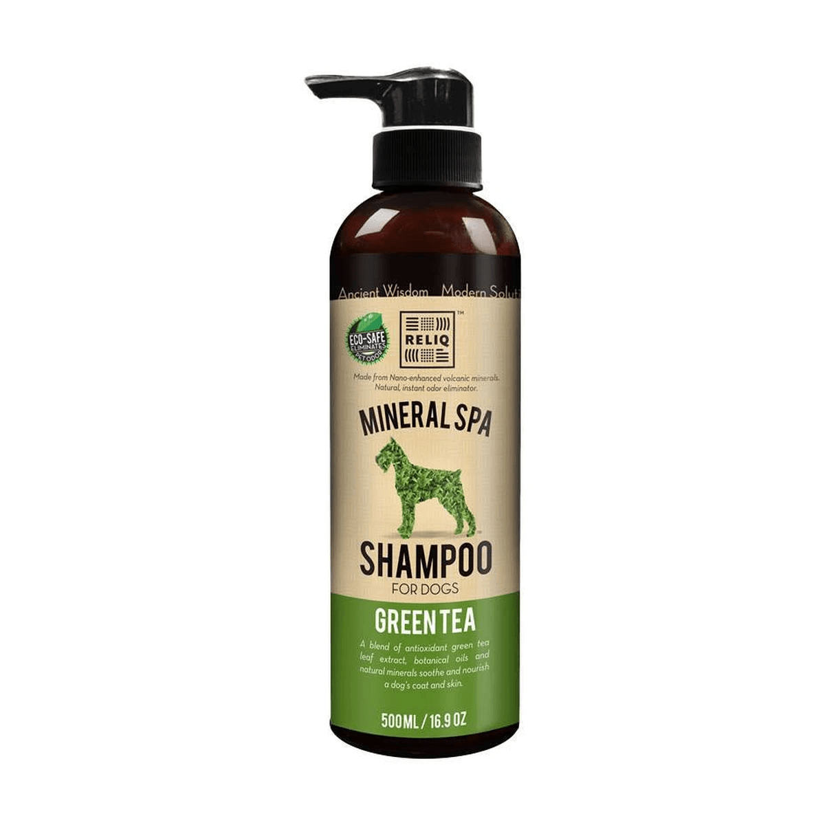Мінеральний шампунь для собак Reliq Mineral Spa Green Tea з екстрактом зеленого чаю для зволоження шкіри та догляду за шерстю