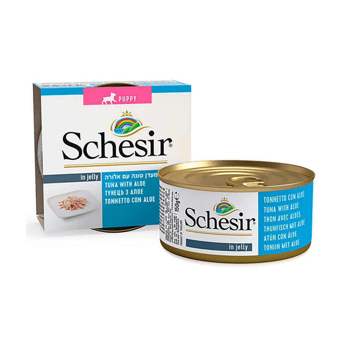 Вологий корм для цуценят Schesir Tuna Aloe Puppy з тунцем та алое, шматочки в желе, 150 г
